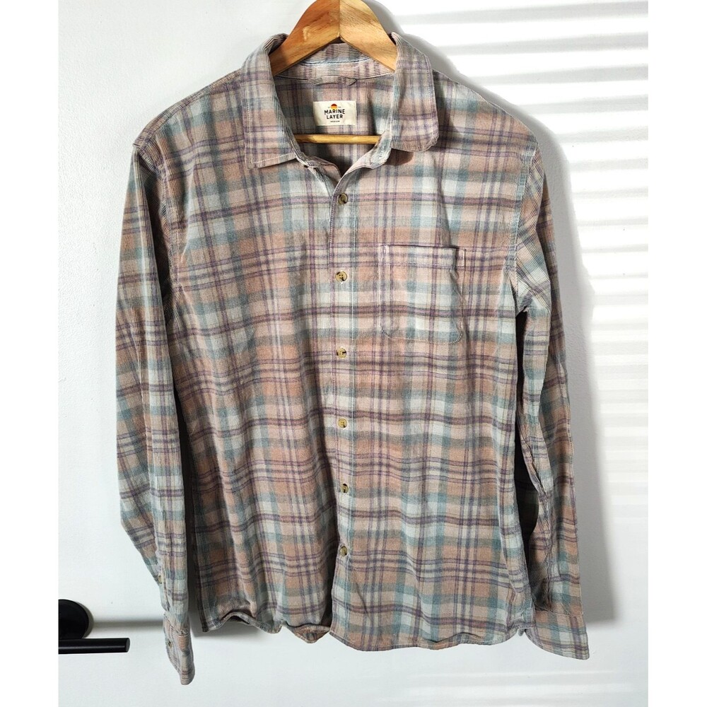 Marine Layer Corduroy Shirt Mens Size Medium Long Sleeve Button Front Huck Berry